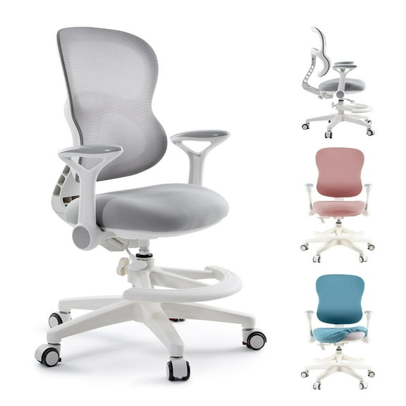Kids Study Desk Chair, Ergonomic Adjustable Height Children's Study Chair, Swivel Mesh Desk Chair with Wheels, Home Office Chair for Children in Home Bedroom-Includes 2 Free Chair Covers