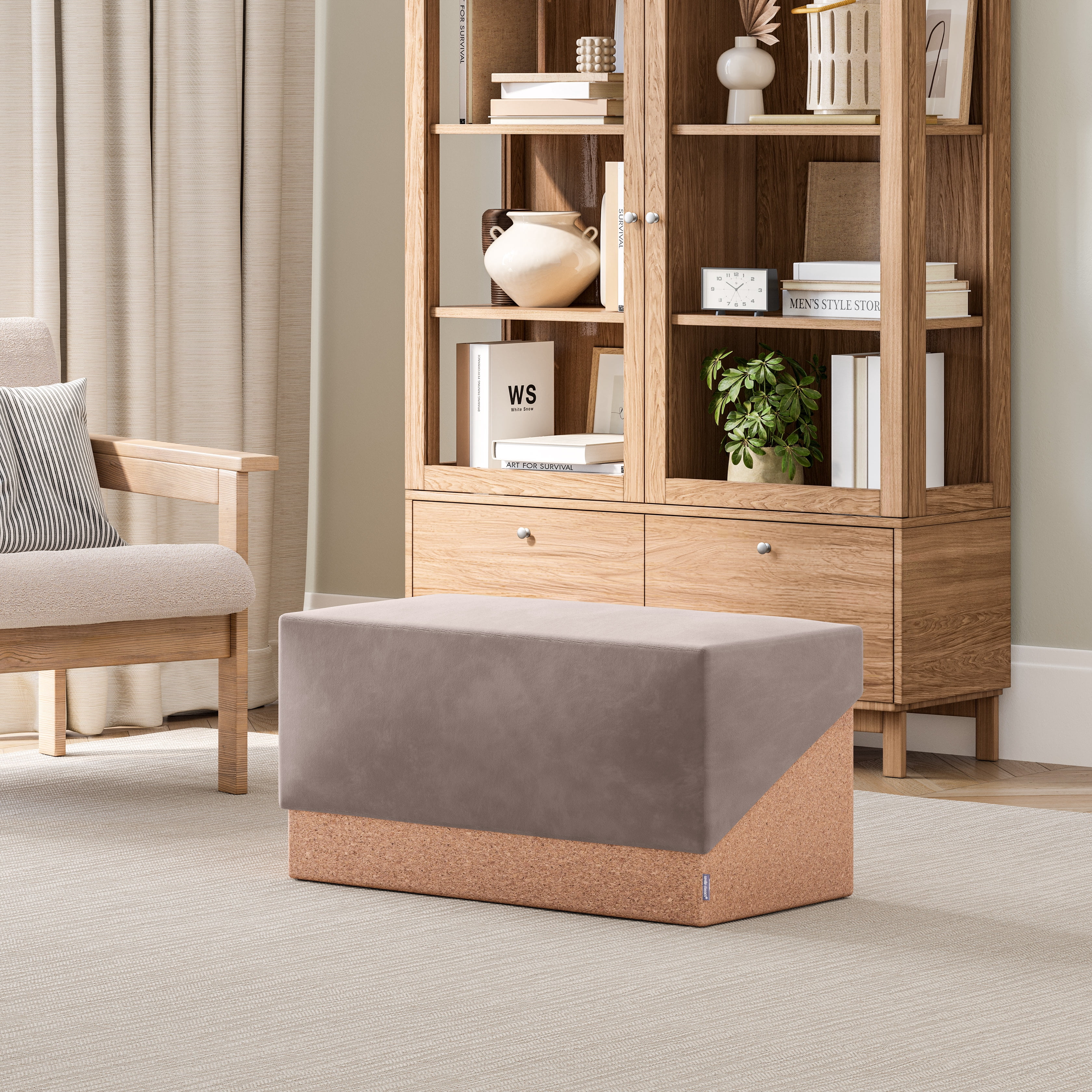 Seville Classics The Vineyard Collection Cork Storage Ottoman Cushioned Fabric, Padded Seat for Bedroom, Dorm, Loft, Living Room, Entryway, Hallway, Taupe, 30" Bench