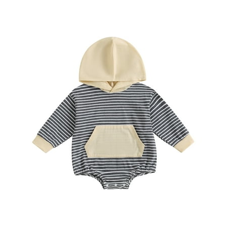 

Eyicmarn Toddler Baby Sweatshirt Rompers Stripe Print Long Sleeve Hooded Jumpsuit with Pocket Cute Clothes for Girl Boy