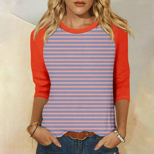 Mefallenssiah Blouses pour Femmes Décontractées Mode Féminine T-Shirt Imprimé Manches 3/4 Blouse Col Rond Hauts Décontractés