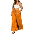 thumbnail image 3 of ibiyuan Women Textured Pleated Wide Leg Trousers, Elastic High Waist Flowy Loose Fit Pants Lightweight Casual Bottoms Resort Street Daily Outfit, 3 of 6