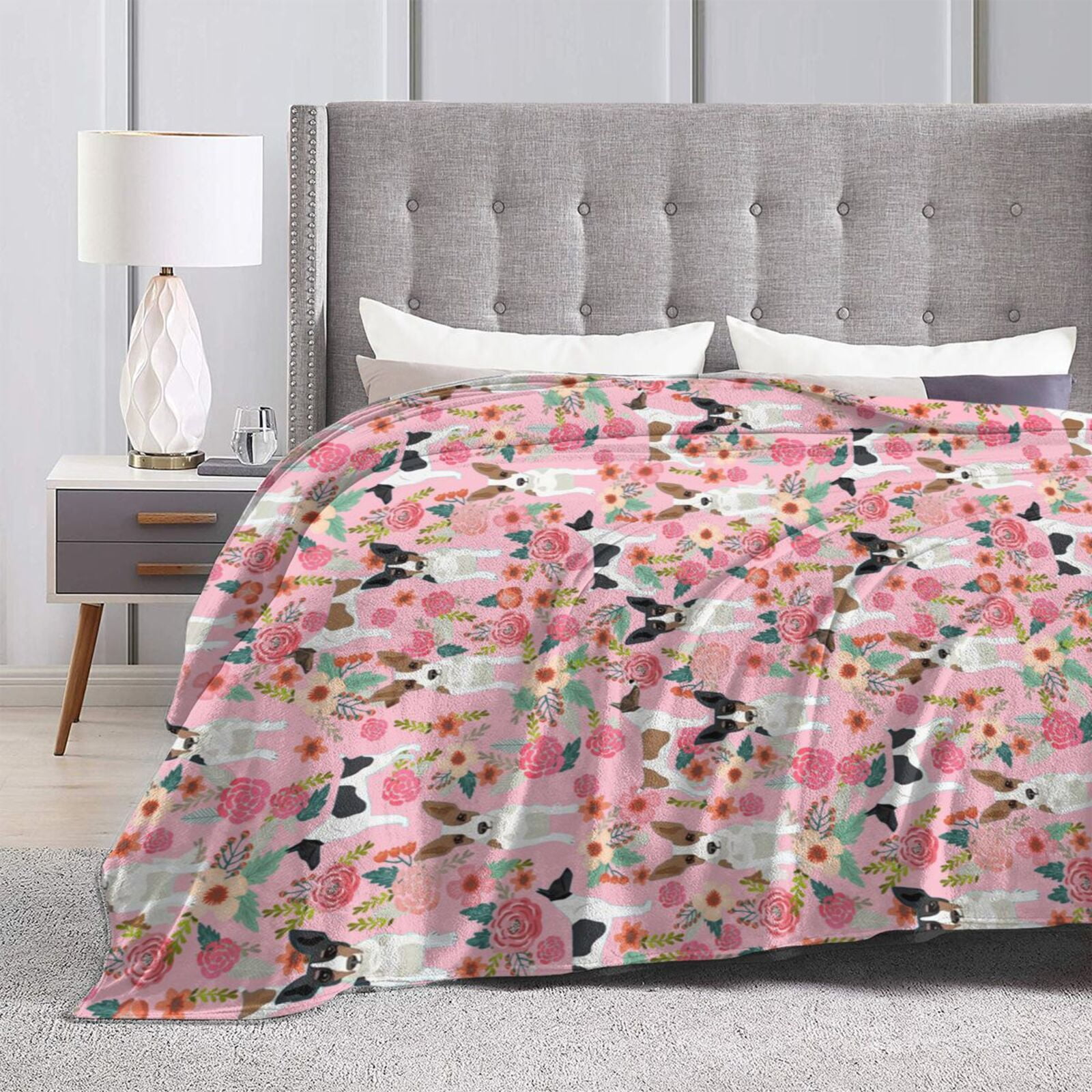 Rat Terrier Dog Floral Flower Blanket Gifts For Kids Adults - Lightweight Throw Blanket For Bedroom Living Room Decor Soft Fuzzy Fleece Cozy Plush Bed Couch 50"X40"