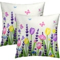thumbnail image 2 of Hello Spring Pillow Covers 22\u201dx22\u201d Set of 2 Tulip Lavender Wildlowers Decorative Throw Pillows Cover Spring Farmhouse Outdoor Pillowcases Summer Seasonal Floral Cushion Case, 2 of 5