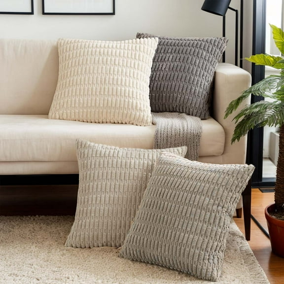 thovorrnl Throw Pillow Covers Set of 4, 18x18 inch Neutral Soft Corduroy Boho Decorative Pillow Cases for Couch, Bed, Sofa, Living Room & Car