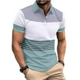 thumbnail image 5 of Men Summer Shirt Buttoned Turn-down Collar Digital Striped Print Colorblock Loose Fit Short Sleeves Mid Length Casual Business Men Office Golf Top-2XL,Blue, 5 of 8