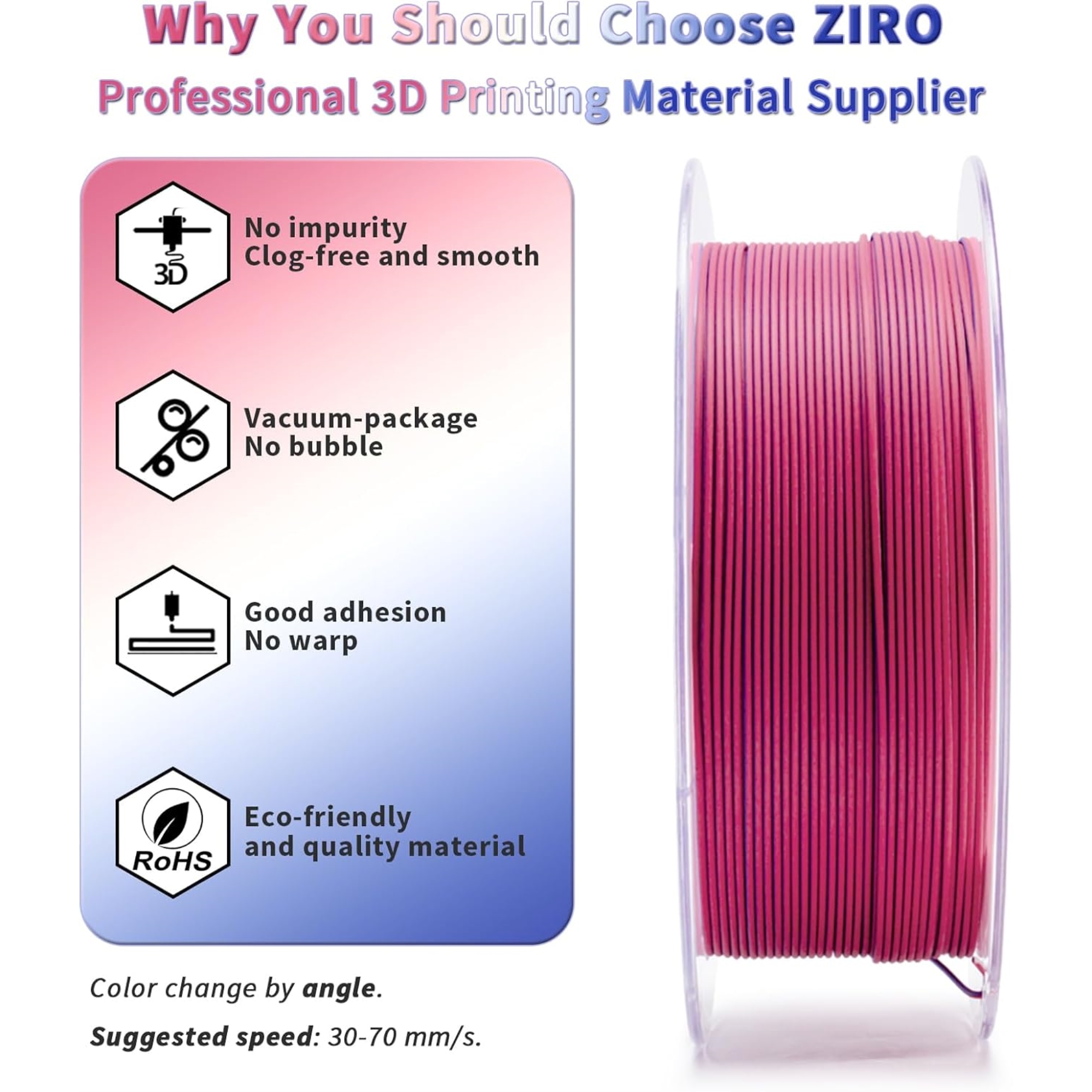 Ziro 3D Tri-color Matte PLA 1.75mm 1kg, Frosted Berry