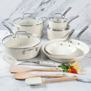 Martha Stewart 14-Piece White Ceramic Interior Cookware Set-Linen