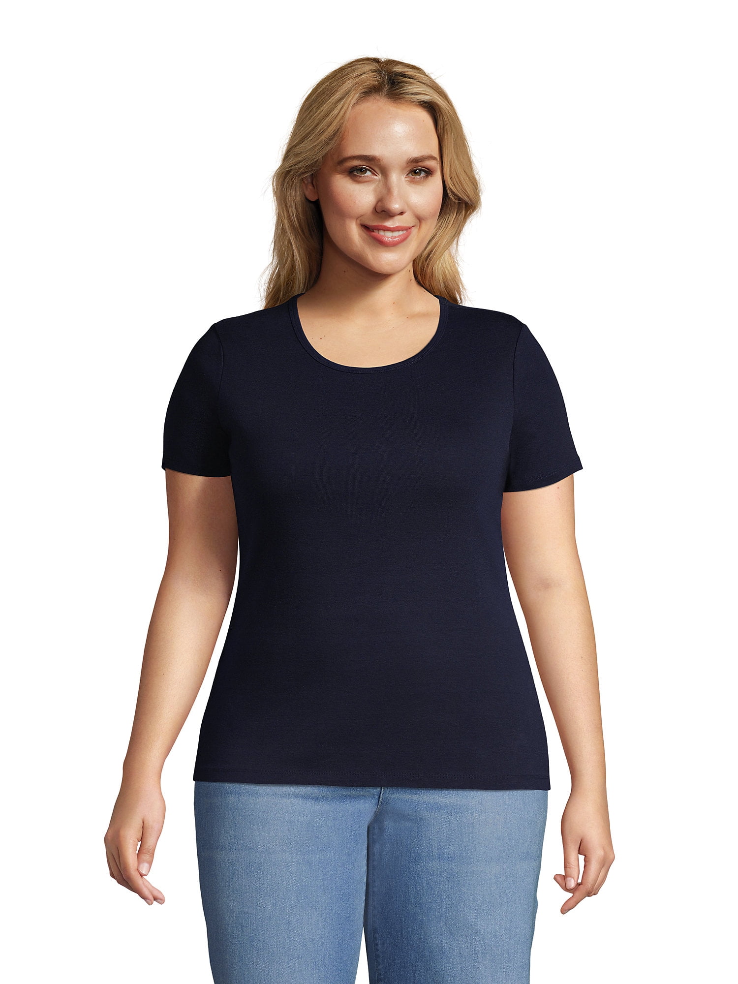 Lands' End Women's Plus Size Cotton Rib Short Sleeve Crewneck Tshirt