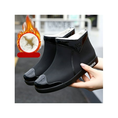 

Lacyhop Women s Top Rain Ankle Solid Color Boots Rubber Booties Non-Slip Casual Flat Shoes