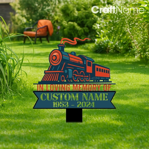 Craftnamesign Custom Train Memorial Metal Stake, Memorial Garden Plaque for Dad Loss, Sympathy Gift