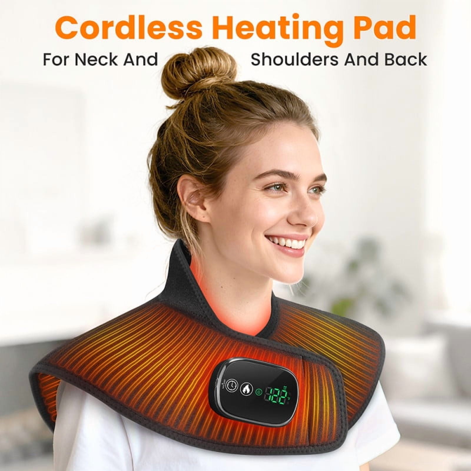 Cordless Heating Shoulder Pad, Portable Shoulder Heating Wrap, Large Area Neck & Shoulder Wrap with 5 Heat Levels & 6 Timers, 4000mAh Battery, 15 Min Auto Shut-Off