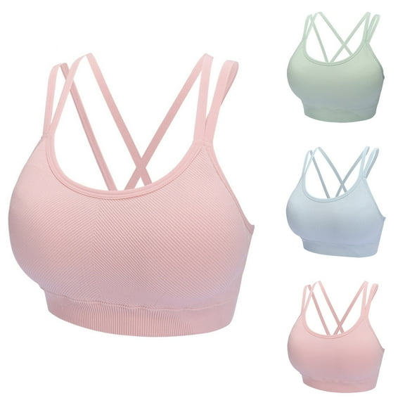 Jacenvly New Bralettes for Women Double Strap Sports Bra Beautiful Back Sling Fitness Belt Chest Pad Yoga Bra Stretchable Sports Bras for Women High Support