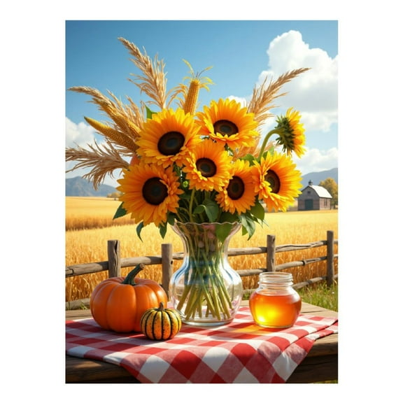 Diamond Art Kit for Adults, Sunflowers Autumn Harvest Scene Diamond Painting for Adults Beginners, DIY Diamond Art Painting Kits, 5D Diamond Painting Crafts for Home Decor 12x16 Frameless