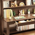 thumbnail image 5 of BALANBO Solid Wood Kids Desk with Hutch and Shelves, Study Computer Desk with Drawers, Extra Large Two Person Study Desk Writing Table, Student Media Desk with Bookshelf for Bedroom,Study Room,Walnut, 5 of 7