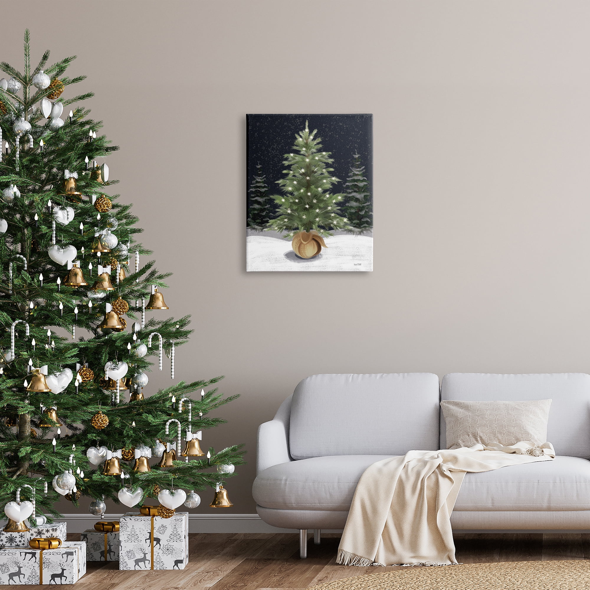 Stupell Industries Christmas Tree Snow Scene Holiday Painting Gallery Wrapped Canvas Art Print Wall Art, 24 x 30