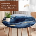 thumbnail image 5 of Abstract Art Round Fitted Table Cover Blue Grey Gradient Marble Texture Waterproof Table Cloth with Elastic Edge Wipeable Tablecloth for Picnic Camping Party Fits 36"-44" Diameter, 5 of 8
