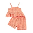 thumbnail image 2 of ITSAME Toddler Girls Outfit Set, Ruffled Camisole and Shorts Plaid Print Summer Casual Clothes 2-Piece Orange Size 4-5, 2 of 8