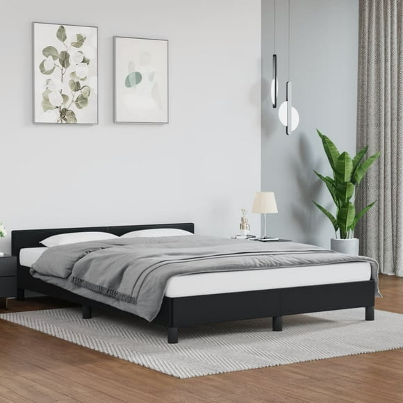 vidaXL Bed Frame with Headboard Black 152x203cm Queen Faux Leather