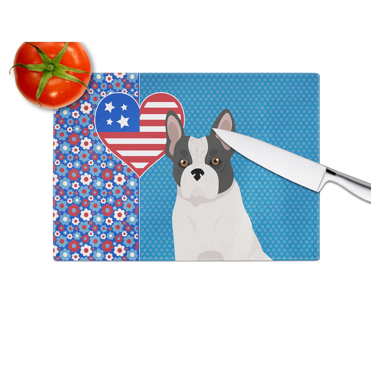 Black and White French Bulldog Glass Cutting Board Large 12 in x 15 in
