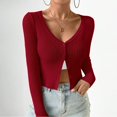 thumbnail image 4 of OJinShaWanO Bow Sweater Women Women's Ribbed Knit Button Down V Neck Lightweight Cropped Cardigan Coat Tops, 4 of 7