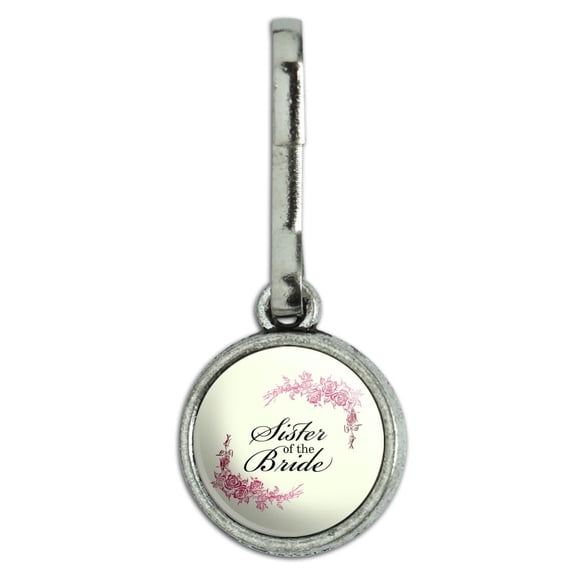 Wedding Floral Sister of the Bride Antiqued Charm Clothes Purse Suitcase Backpack Zipper Pull Aid