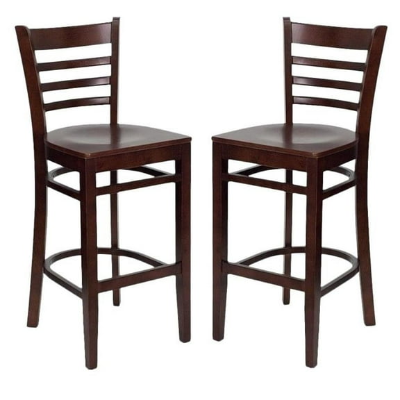 Home Square Hercules 31" Ladder Back Wooden Stool in Mahogany - Set of 2