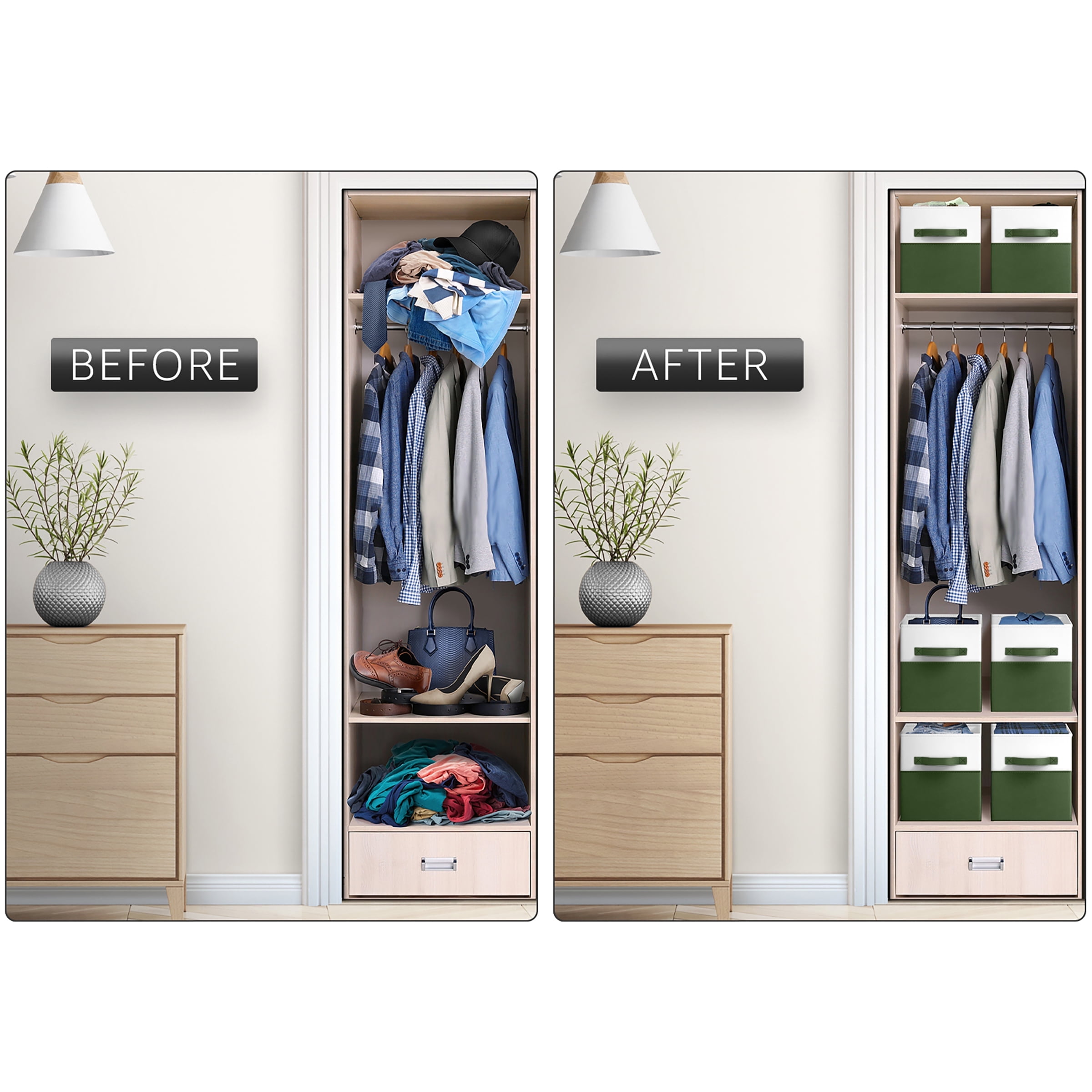 Sorbus 6-Pack Foldable Storage Bins – 11" Fabric Organizer Cubes for Closet, Shelves & Cubbies, Green/White