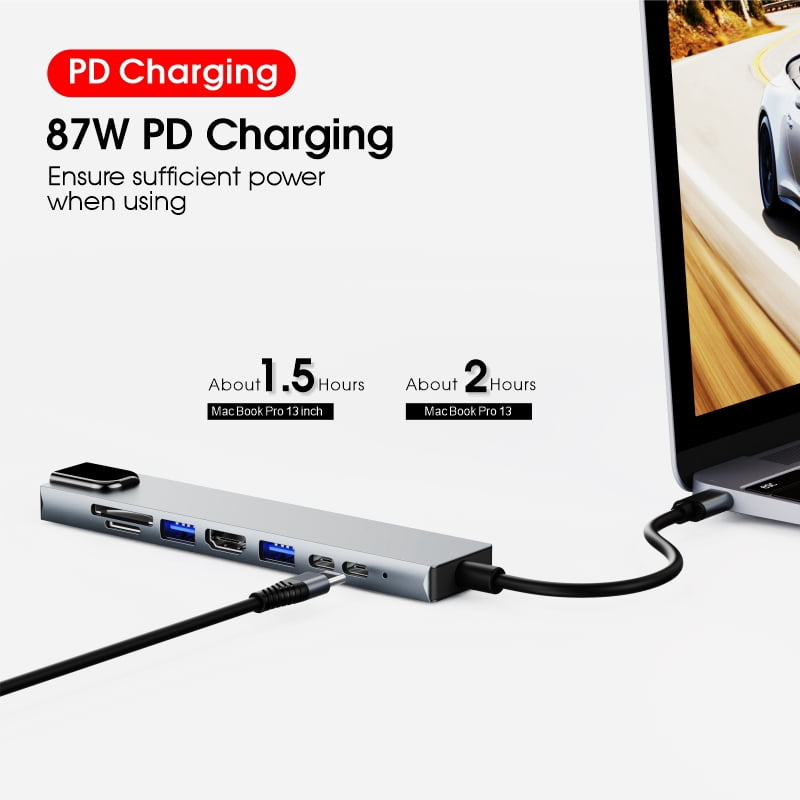 DOONJIEY  8 In 1 USB Multi Port Hub Custom Portable USB C Splitter USB OTG Card Reader Hub Ethernet Adapter