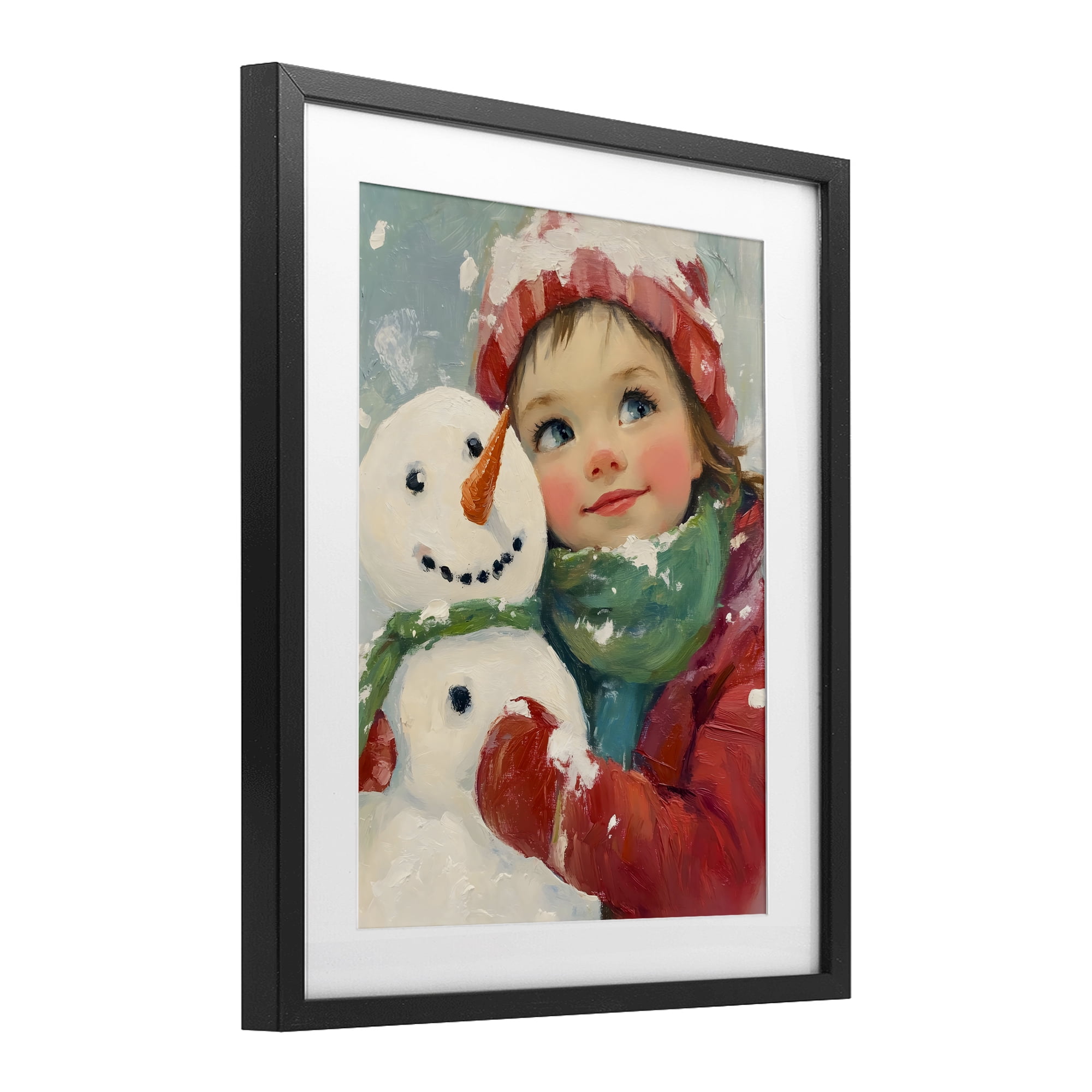Stupell Industries Christmas Girl & Snowman Embrace Black Framed Print Under Glass, design by The Prints Vibe