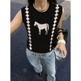 thumbnail image 3 of Women'S Sleeveless Sweater Horse Jacquard Sweaters Pullover Tank Tops Knit Vest Trendy Clothing -358 L, 3 of 5