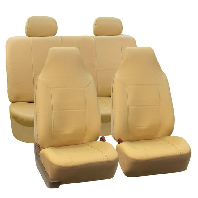 FH Group Royal PU Leather Full Set Airbag Compatible and Split Bench Car Seat Covers, Beige
