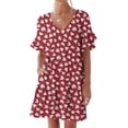 thumbnail image 2 of fheaev Summer Dresses For Women 2024 Casual V-Neck Ruffle Short Sleeve Sweet A-Line Tiered Flowy Mini Beach Dress With Pockets, 2 of 8