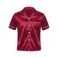 thumbnail image 5 of Raenseen Mens Silk Pajama Top Satin Home Sleepwear Short Sleeve Button Down Shirt Sleep Blouse Burgundy L, 5 of 9