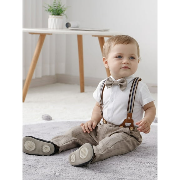 Baby Boy Clothes Suit 3-18 Months Newborn Formal Dress Shirt Suspender Pants Outfit Wedding 3PCS