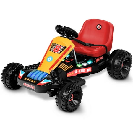 Mini Kart Car Goplus Electric Powered Go Kart Kids Ride On Car 4 Wheel Racer Buggy Toy Outdoor Red ()