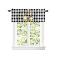 thumbnail image 2 of Kitchen Cafe Valance Curtain for Small Windows,Rustic Honey Gnomes Bees on Buffalo Checked Rod Pocket Short Valances White Black Window Treatment Panel for Living Room/Bedroom/Bathroom,42x12in, 2 of 9