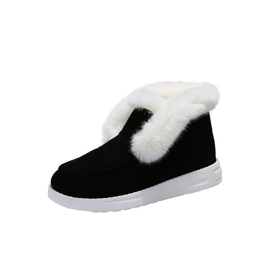 Lacyhop Women Plush Lined Ankle Boots Slip On Lightweight Moccasin Round Toe Flat Shoes