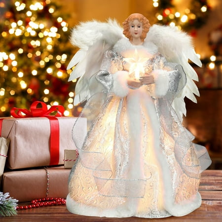 Hadanceo Christmas Angel Topper Angel Doll Tree Top Star Illuminated Reusable Feather Decor Good Detail Christmas Tree Top Decoration New Year