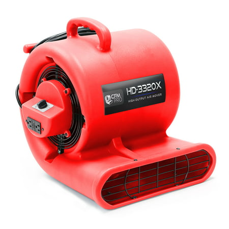CFM PRO Air Mover Carpet Floor Dryer 3 Speed 1/3 HP Blower Fan with 2 GFCI Outlets - Stackable - Industrial Water Flood Damage