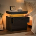 thumbnail image 4 of YSNW LED Nightstand Black Modern Night Stand with 2 Drawers LED Bedside Tables for Bedroom End Tables with LED Strip Lights(Black Woodgrain), 4 of 14