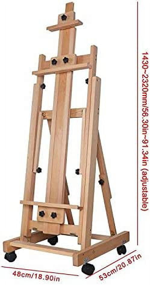 MONIPA Large Heavy-Duty Studio Art Easel H-Frame Wood Movable Adjustable H 56.30"-91.34" W/4 Locked Wheels