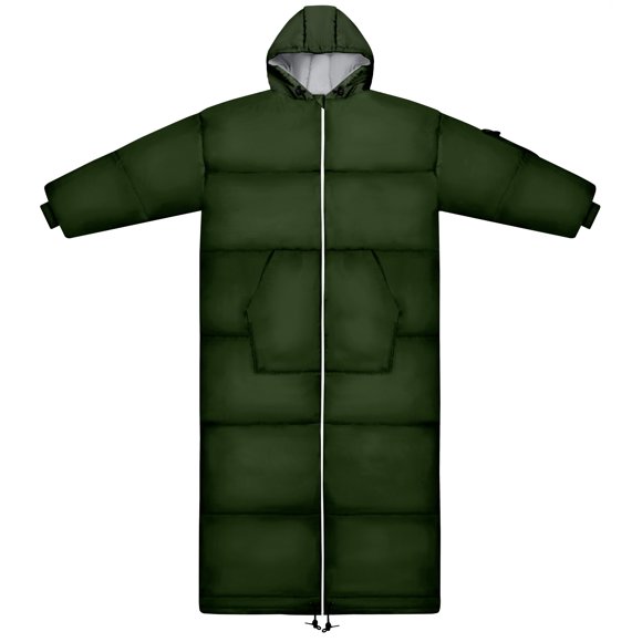 Saco de dormir portátil Thermotuff con doble capucha, mangas largas, bolsillos y cordón ajustable, ideal para acampar, hacer senderismo en climas fríos y manta Stadium Sak (verde militar)
