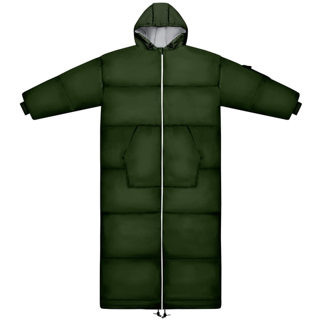 Saco de dormir portátil Thermotuff con doble capucha, mangas largas, bolsillos y cordón ajustable, ideal para acampar, hacer senderismo en climas fríos y manta Stadium Sak (verde militar)