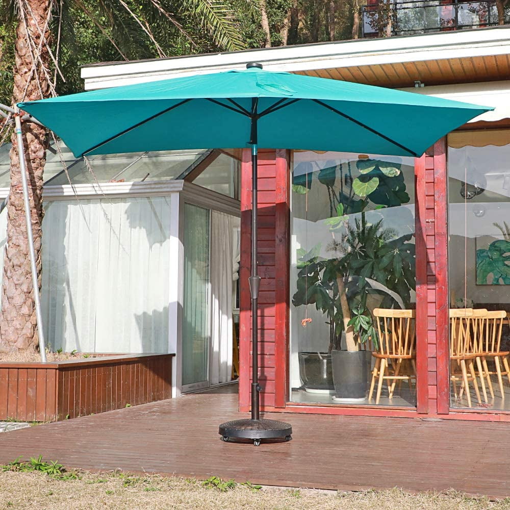 COBANA Patio Umbrella Base with Wheels, Heavy-duty Round Resin Umbrella Stand Weights, 52lbs, Bronze