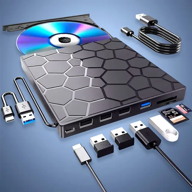 External CD/DVD Drive For Laptop, DVD Player For Laptop, 8 In 1 USB 3.0 Ultra-Slim Portable,DVD/ CD Burner External Disk Drive Optical Compatible With Laptop Desktop Mac