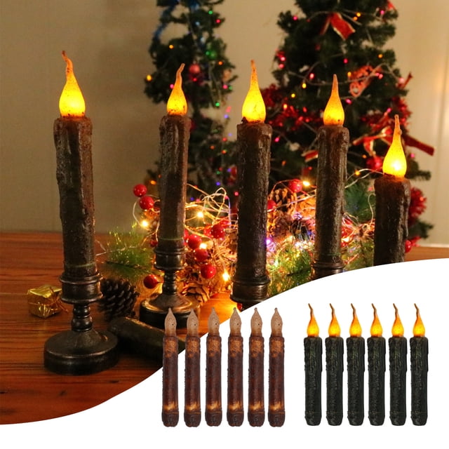 Xihbxyly Juego de Velas Cónicas, Diseño Vintage, Hechas a Mano, Luces Led Parpadeantes Sin Llama, Ideal para Decorar El Hogar, Fiestas de Navidad y Halloween, Juego de 6 Piezas, Funciona con Pilas, 1
