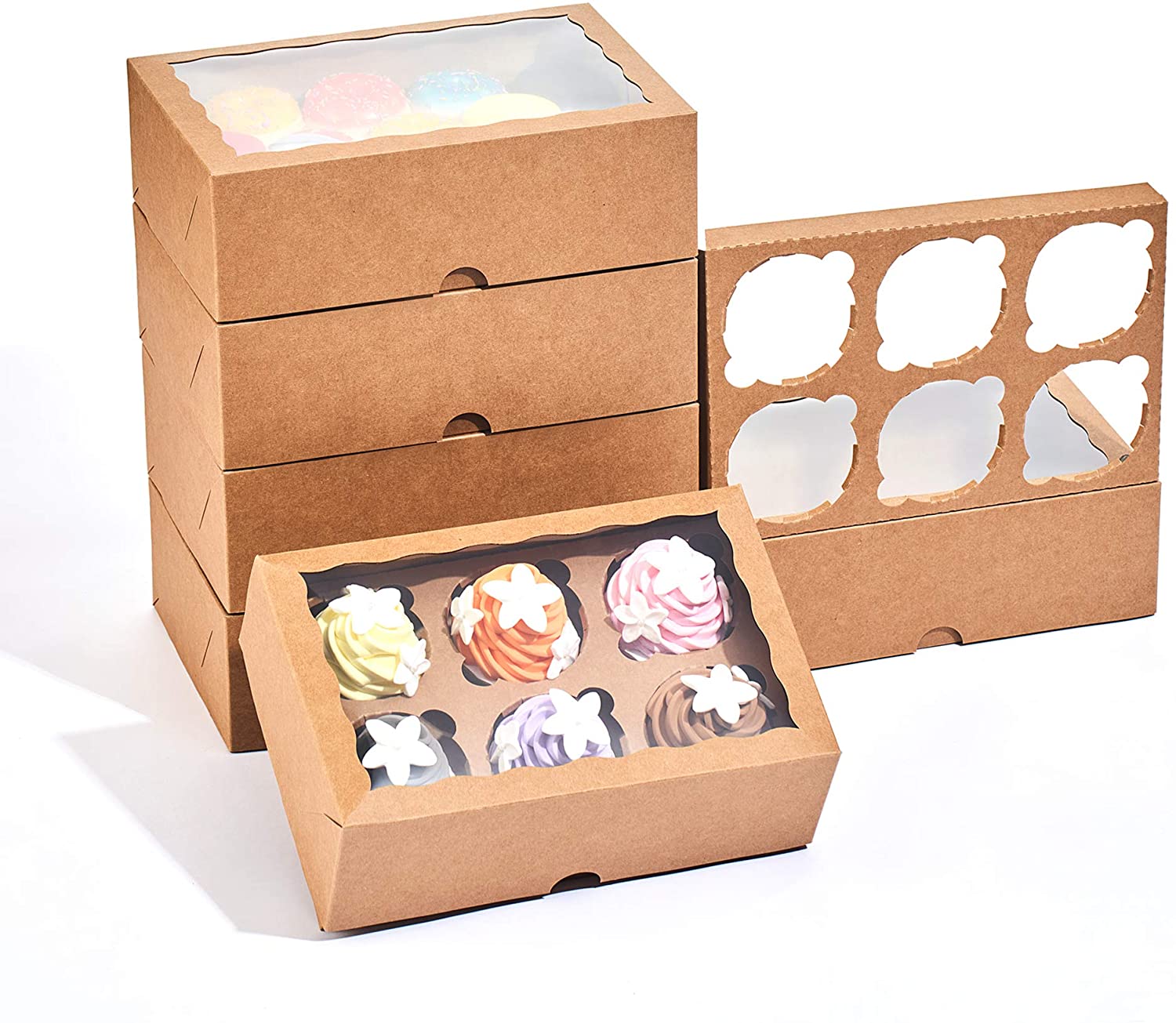 50 Pack cupcake boxes 6 conut cupcake boxes bulk Muffin boxes cookies ...