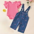 thumbnail image 2 of Gubotare Baby Girl Solid Clothes Ruffle Short Sleeve Romper Long Denim Pants Overalls Set Outfits 0 3 6 9 12 18 24 Months (Hot Pink,Size 6-9 Months), 2 of 9