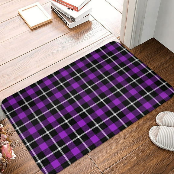 Front Door Mat Indoor Outdoor Outside Entrance - 16*24in Washable Purple Tartan Buffalo Plaid Thin Bathroom Rugs Fit Under Door, Bath Rugs for Bathroom, Kitchen Rugs Mats for Floor