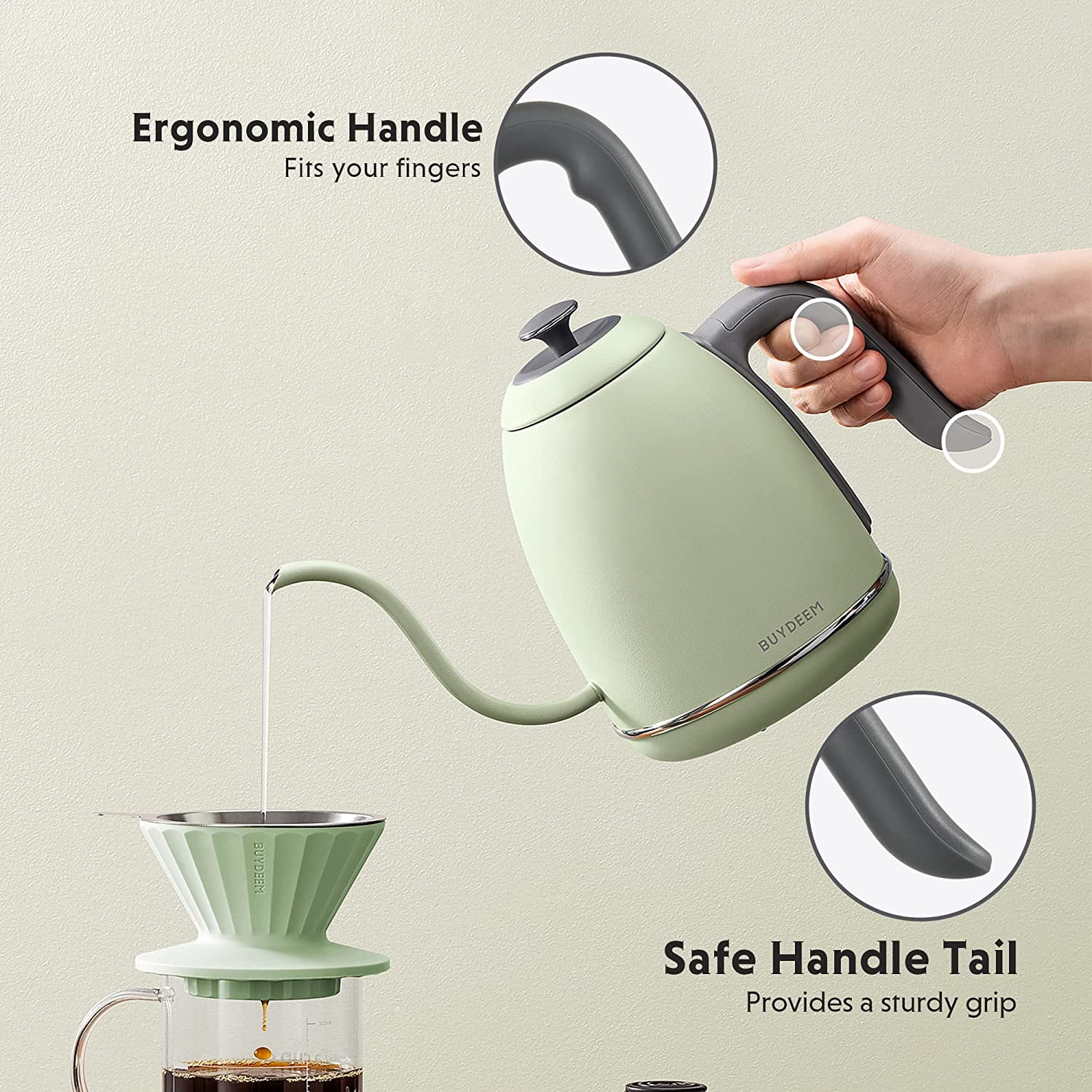 BUYDEEM Gooseneck Electric Pour-Over Kettle, Stainless Steel 